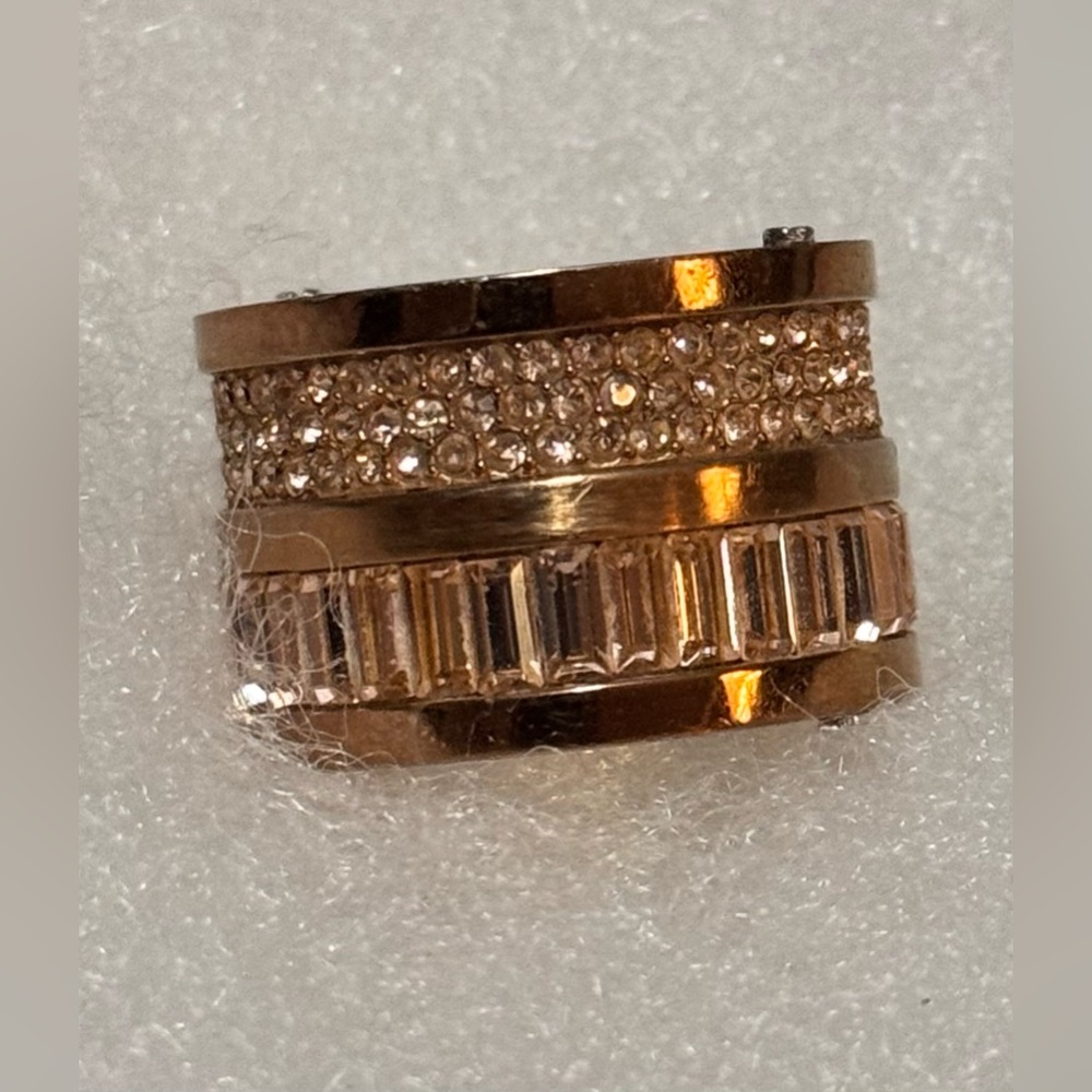 Michael Kors Rose Gold Tone Crystal Barrel Ring, 6.5